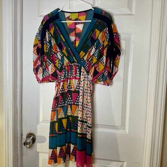 Anthropologie Maeve abstract multi color sheer dress beach cover up size 4 - Picture 2 of 8
